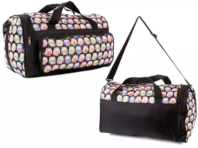 Ladies Girls Owl Print Black Canvas Weekend Bag School Cabin Gym Travel Holdall! • £14.79