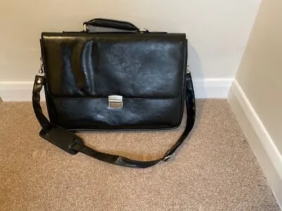 Black Faux Leather Briefcase /lap Top Case With Shoulder Strap • £7