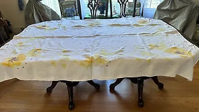 Vintage  Vera  Neumann Yellow Flower Print Linen Tablecloth - 67” X 50” Modern • $49.95