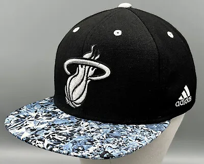 NEW MIAMI HEAT ADIDAS Men’s Wool Snapback Cap Platinum Black Hat D-Wade LeBron • $40