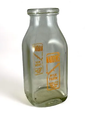 Vintage Glass Milk Bottle 10 Ounce 5.5  MADDEN'S SUNNYMEADE 1940's America EVC • $24.99