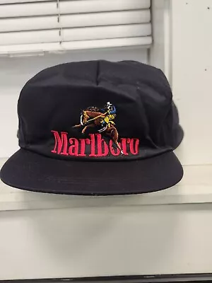 VTG Marlboro Snapback Hat Painters Cap Cowboy Black Horse Bronco Embroidered 90s • $19.49