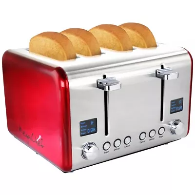 MegaChef 4 Slice Toaster In Stainless Steel Red • $50.05