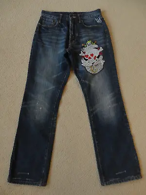 Ed Hardy  Love Kills Slowly  Skull Embroidered Straight Button Fly Jeans 32 X 32 • $44.99