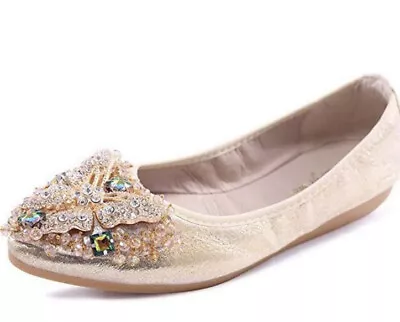 Too Yi Me :Women's Wedding FlatRhinestone Slip On Foldable Ballet Shoes Sz 40/9 • $35