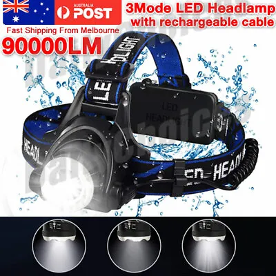 LED Head Torch Headlight CE Camping Headlamp USB Rechargeable Waterproof • $15.69
