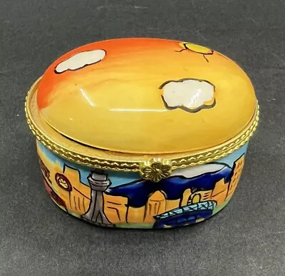 Vintage Seattle Washington Trinket Box Souvenir Hinged Porcelain Pill Box • $10