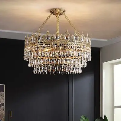 Luxury Empire Crystal Chandelier Gold Pendant Lamp Vintage Crown Ceiling Fixture • $209.98