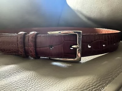 Daniel Cremieux Brown Embossed Full Grain Leather Crocodile Print Belt Men's M/L • $4.99