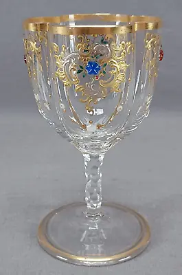 Bohemian Moser Type Raised Gold Platinum & Jeweled Wine Glass Circa 1890-1910 • $995