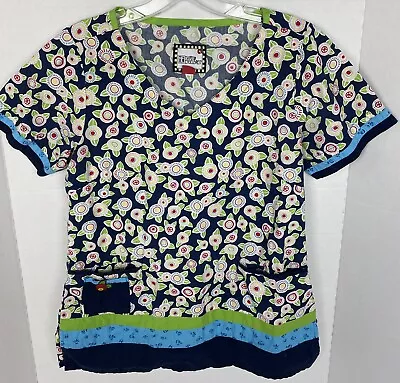 Mary Engelbreit Womens Medical Scrub Top Sz XS Nurse Floral Pockets Cottage Core • $14