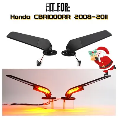 Wind Wing Rearview Side Mirrors W/ Blinkers Lights For Honda CBR1000RR 2008-2011 • $45.50