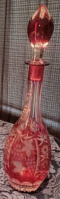 Nachtmann Traube Decanter With Stopper Cut To Clear RED 14 1/2  PRETTY! • $60