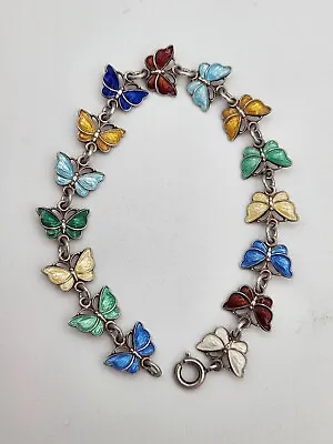 $95 • Buy VTG Volmer Bahner VB Denmark Sterling Enameled Multicolor Butterfly Bracelet