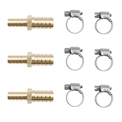 U.S. Solid 3pcs Brass Hose Barb Reducer Fitting Kits With 6 Clamps 1/2  To 3/8  • $13.59