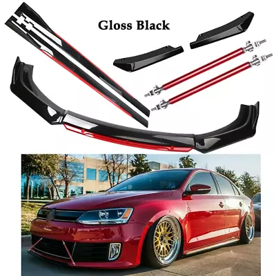 Glossy Black Strut Rod Front Bumper Lip Spoiler Splitter For VW Jetta MK6 MK7 • $99.99