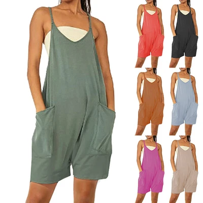 $20.49 • Buy Womens Overalls Dungarees Tops Loose Shorts Ladies Baggy Jumpsuit Playsuits Size