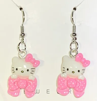 $8.75 • Buy Silver Hello Kitty Pink Bow Drop Dangle Earrings!!