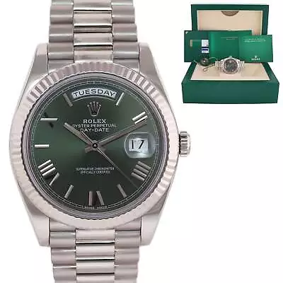 2019 MINT Papers Rolex Day Date 40 White Gold President GREEN OLIVE 228239 Watch • $39492.13