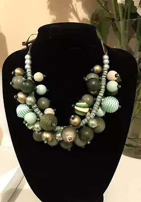 £6 • Buy Green Chunky Cluster Necklace Ribbon Tie Fastener Fashion Costume Jewellery Chic