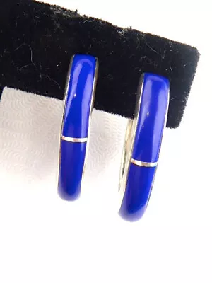 Vintage 925 Sterling Silver Lapis Lazuli Semi Hoop Earrings Mexico Earrings • $45