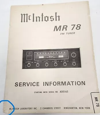 McIntosh MR-78 FM Tuner Service Information • $12