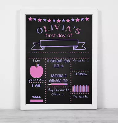 £13.99 • Buy Personalised Framed Blackboard Print Wipe Clean Reusable First Day School Pink