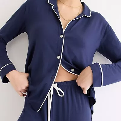 J.Crew Womens Eco Dreamiest Long Sleeve Pajama Top Only Navy Blue M • $19.54