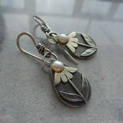 Vintage 925 Silver Flower Hook Women Earrings Wedding Dangle Drop Jewelry Gift • $2.37