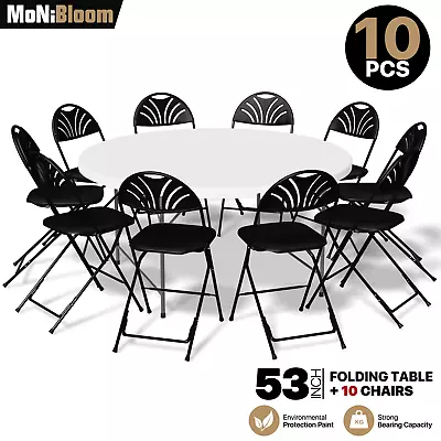 [10 PACK FOLDABLE CHAIR+PICNIC ROUND TABLE SET]Restaurant Dining Seat Party Desk • $450.99