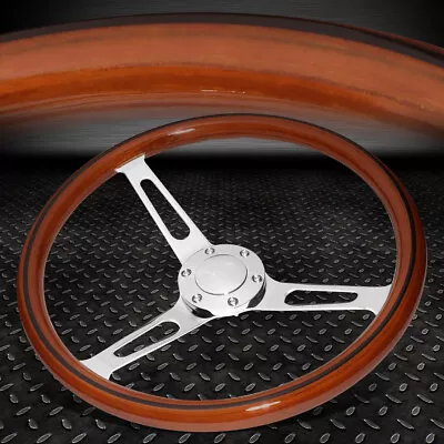 15  Dark Wood Grain 2 Deep Dish Stainless Steel 3-spokes Vintage Steering Wheel • $103.66