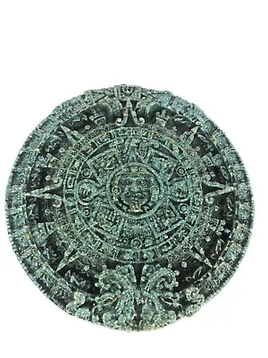 Vintage AZTEC Mayan Sun Calender Jade Green Mixed Stone Wall Plaque 7” • $29.96