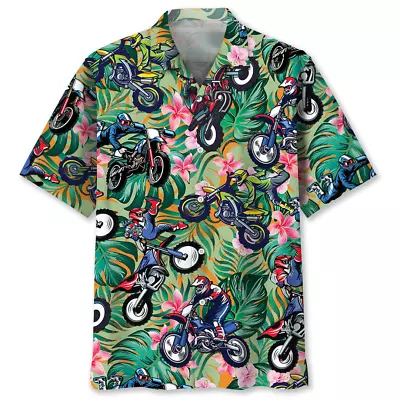 Summer Dirt Bike Hawaiian Shirt Men Short Sleeve Button Up Casual Dress Shirt • $24.99