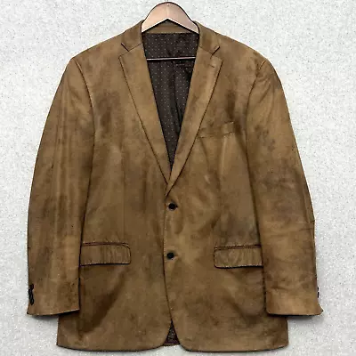 Michael Kors Mens Blazer 44  Brown Tan Distressed Faux Suede 2 Button Sport Coat • $45.49