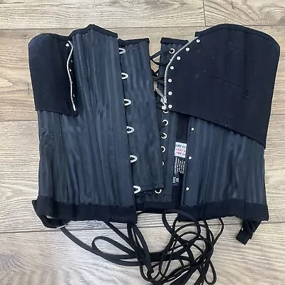 Black Steel Boned Corset Lace Up Back Zip Gothic Steampunk 28 Large? • $37.32