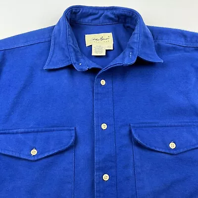 Eddie Bauer Chamois Shirt Men Sz Large Button Up Blue Heavyweight Cotton Pockets • $29.99