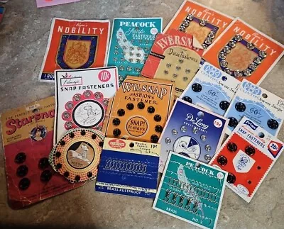 Vintage Lot Of 15 Carded Snaps/Fasteners...Nobility Peacock Wilsnap And Others • $2.49