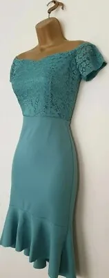 £9.99 • Buy New Green Bardot Dress Size 8 Wedding 50's Garen Party Holiday Races