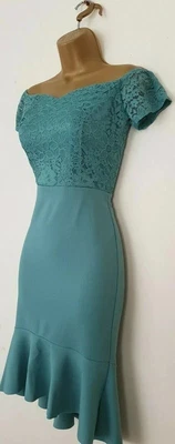 £9.99 • Buy New Green Bardot Dress Size 8 Wedding 50's Garen Party Holiday Races