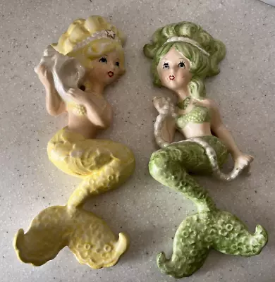 Vintage Ceramic SET MCM Mermaids Wall Plaque WALL ART Rare HTF JAPAN • $450