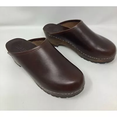 J. Crew Brown Leather Clogs ~ Wood Heels - Size 6 ~ Italy • $39.95