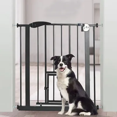 Tall Pet Gate W/ Cat Door Adjustable Dog Safety Gate Auto Close 75-82cm • £27.99