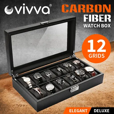 🔥Vivva 12 Grids Carbon Fiber Watch Box Storage Case Display Organizer Gift • $29.99