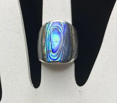 BBJ Signed Sterling Silver 925 Abalone Statement Ring Size 7 9.7 Grams • $55