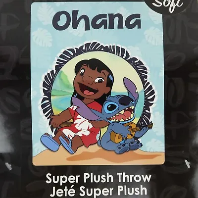 Disney Lilo & Stitch Throw Blanket Plush Fleece 48x60  Ohana Ukulele Beach Alien • $39.97