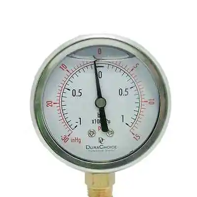 $11.76 • Buy 2  Vacuum Pressure Gauge - S.S. Case, 1/4  NPT, Lower Mnt. -30HG/15PSI