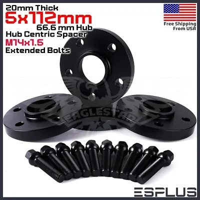 [4] 20mm Thick Mercedes 5x112mm CB 66.6 Wheel Spacer Kit 14x1.5 Bolts Included • $114.99