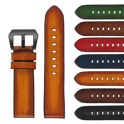 StrapsCo Vintage Faded Leather Watch Band W/ Black Buckle - Quick Release Strap • $20.99