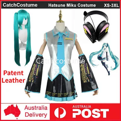 Deluxe Hatsune Miku Costume Vocaloid Cosplay Uniform Headset Wig Halloween Dress • $23.11