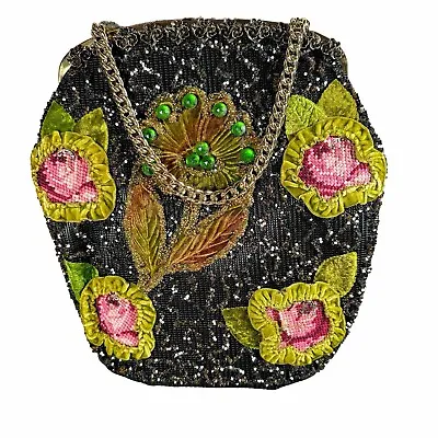 Vintage SOURE New York Bag 1960s Handcrafted Floral Beaded Needlepoint Purse EUC • $95